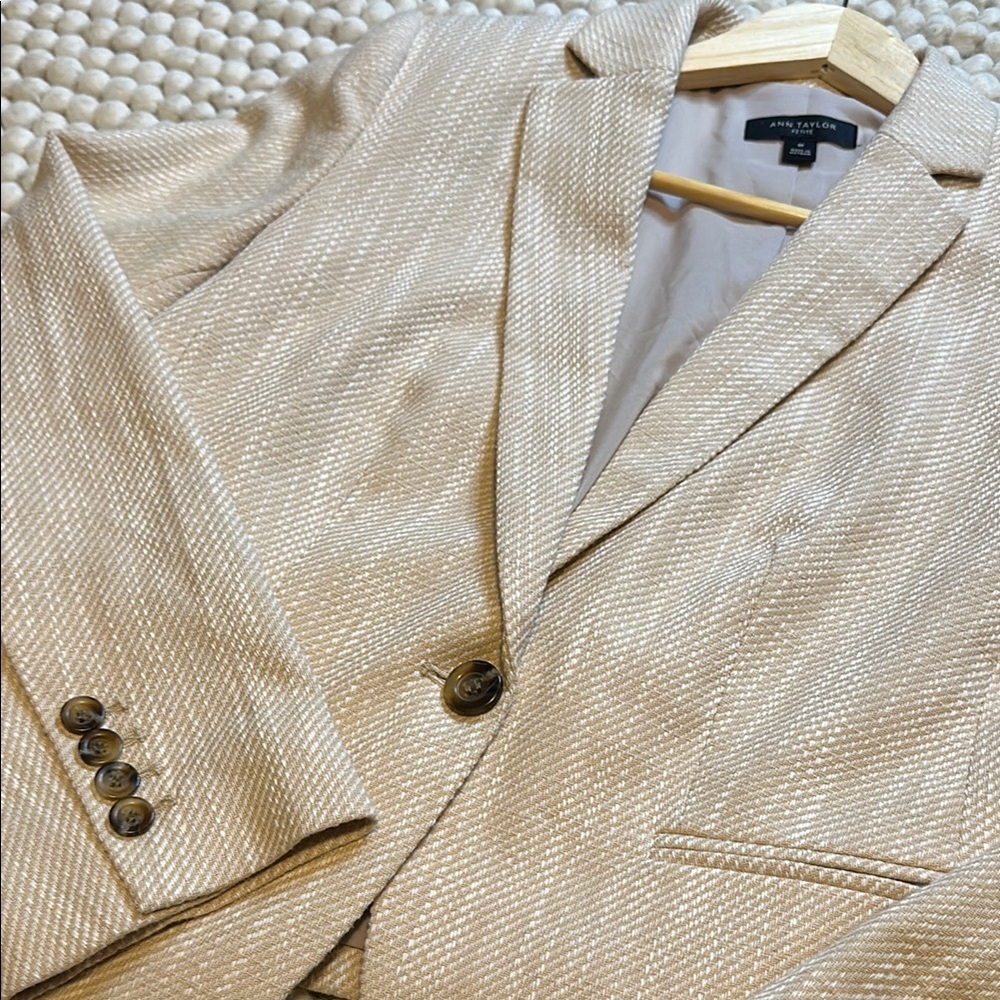 🔆 Ann Taylor Bone Natural Cream Textured Weave Work Blazer Size 8p Petite NWOT - Picture 9 of 11